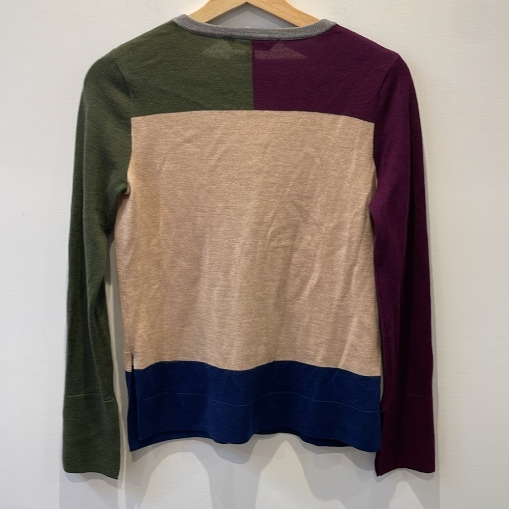 BCBG Maxazria merino wool geometric block color sweater pullover XXS v neck - Picture 4 of 11